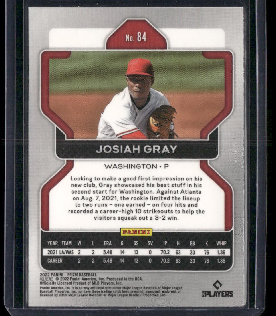 2022 Panini Prizm Baseball Josiah Gray #84 Baseball