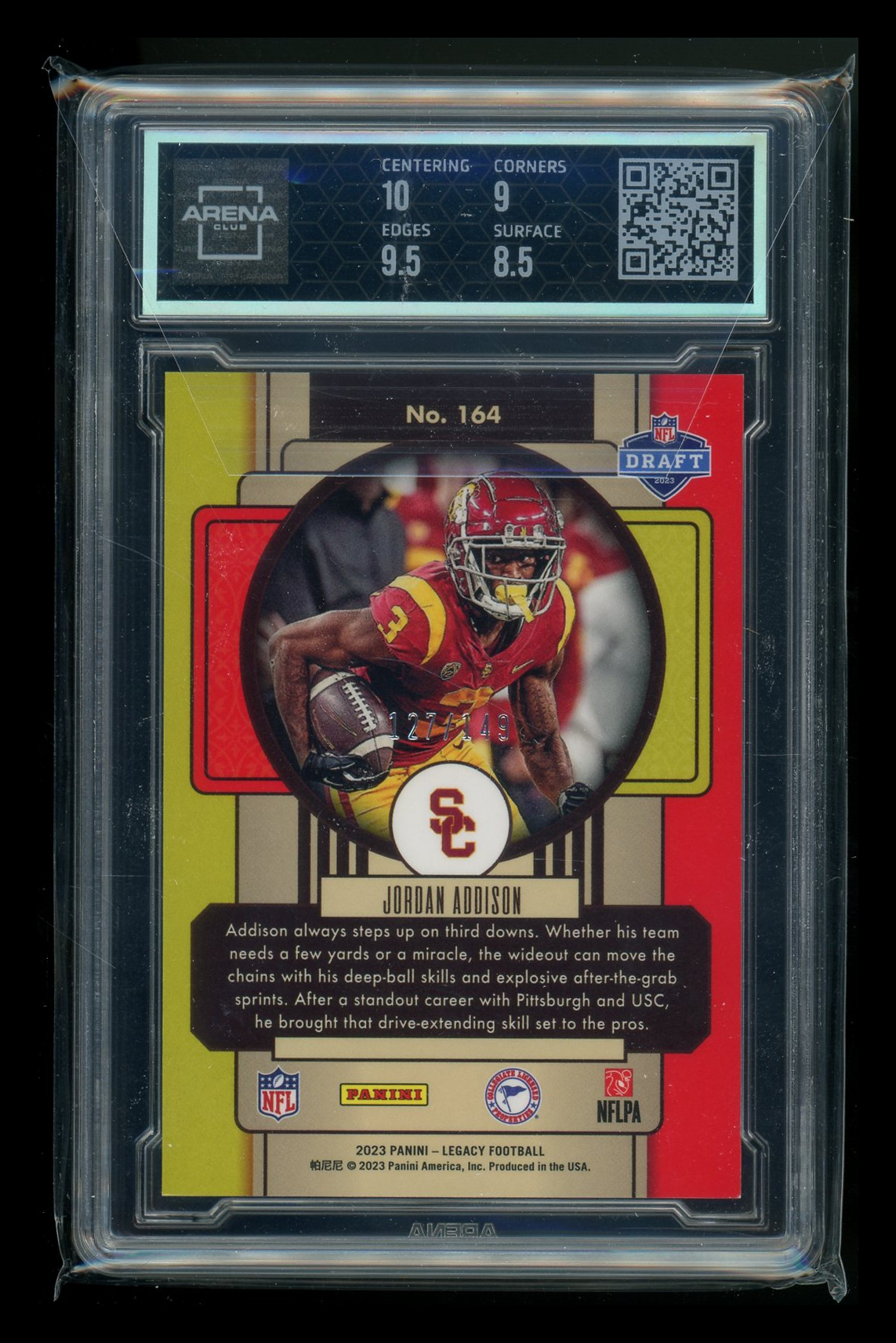2023 Panini Legacy Rookies P/E Orange Jordan Addison #164 157/149 RC AC 9