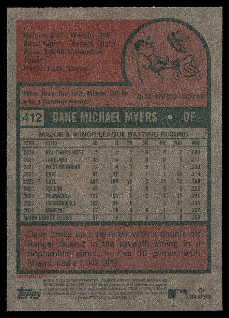 2024 Topps Heritage Dane Myers #412 RC Baseball