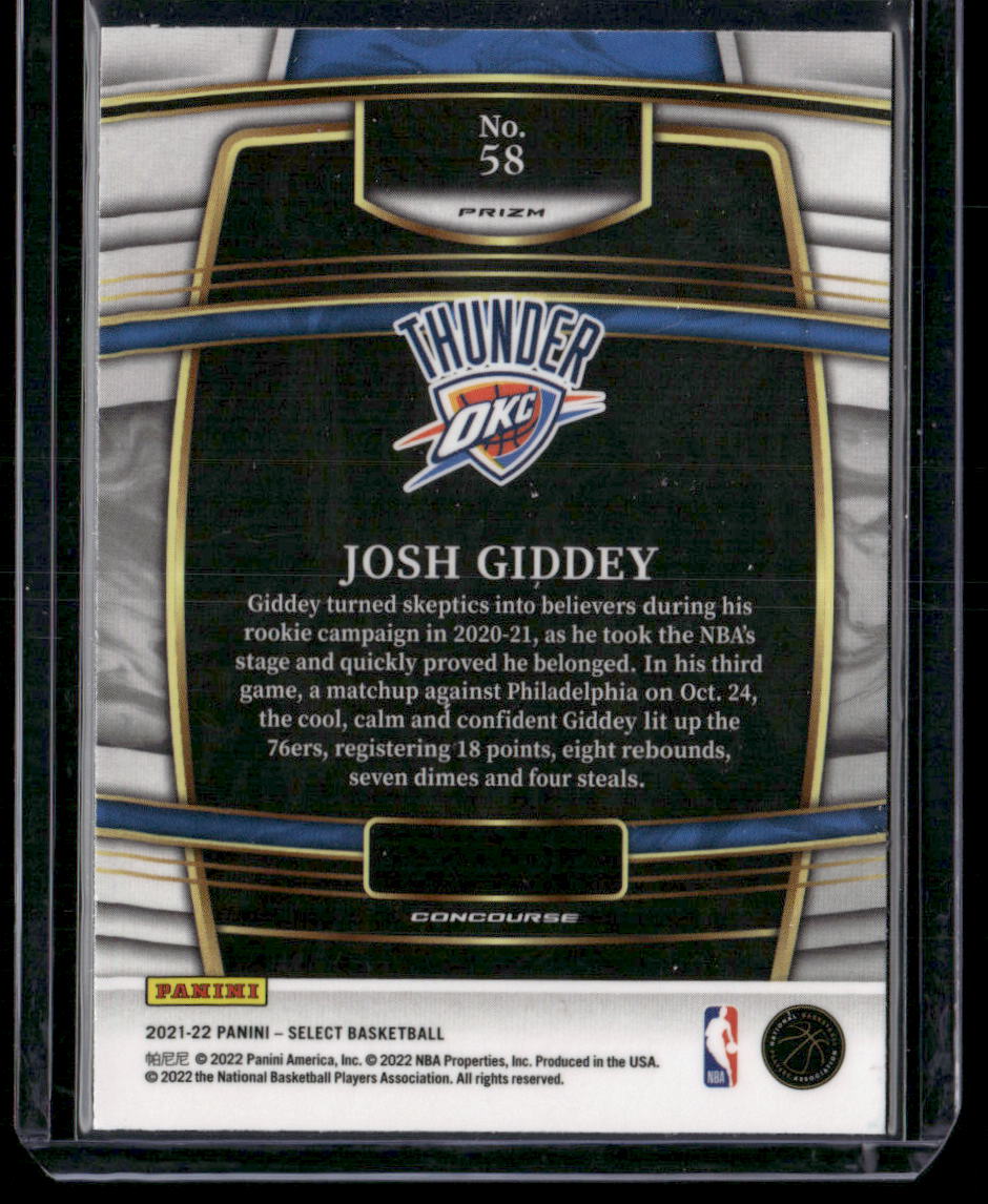 2021-22 Panini Select Josh Giddey #58 Orange Basketball