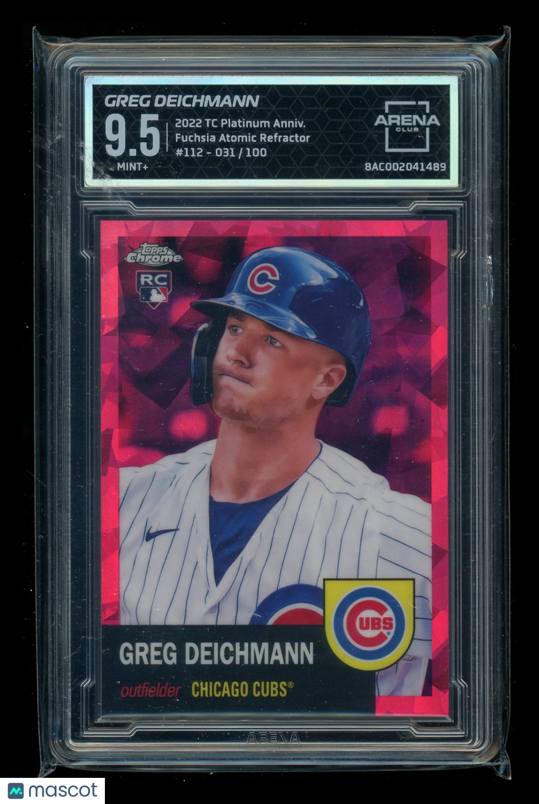 2022 Topps Chrome Fuchsia Atomic Refractor Greg Deichmann #112 RC 031/100 AC 9.5
