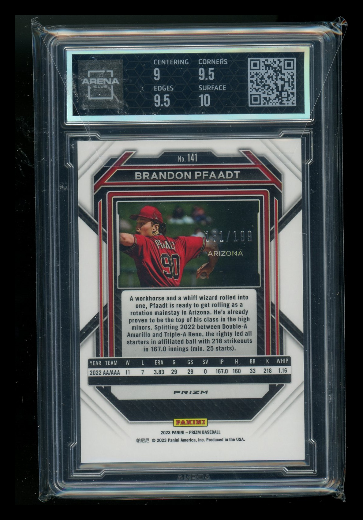 2023 Panini Prizm Brandon Pfaadt #141 Red 151/199 Baseball Arena Club 9.5
