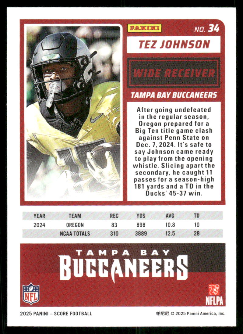 2025 Score A Treat Tez Johnson #34 RC Football