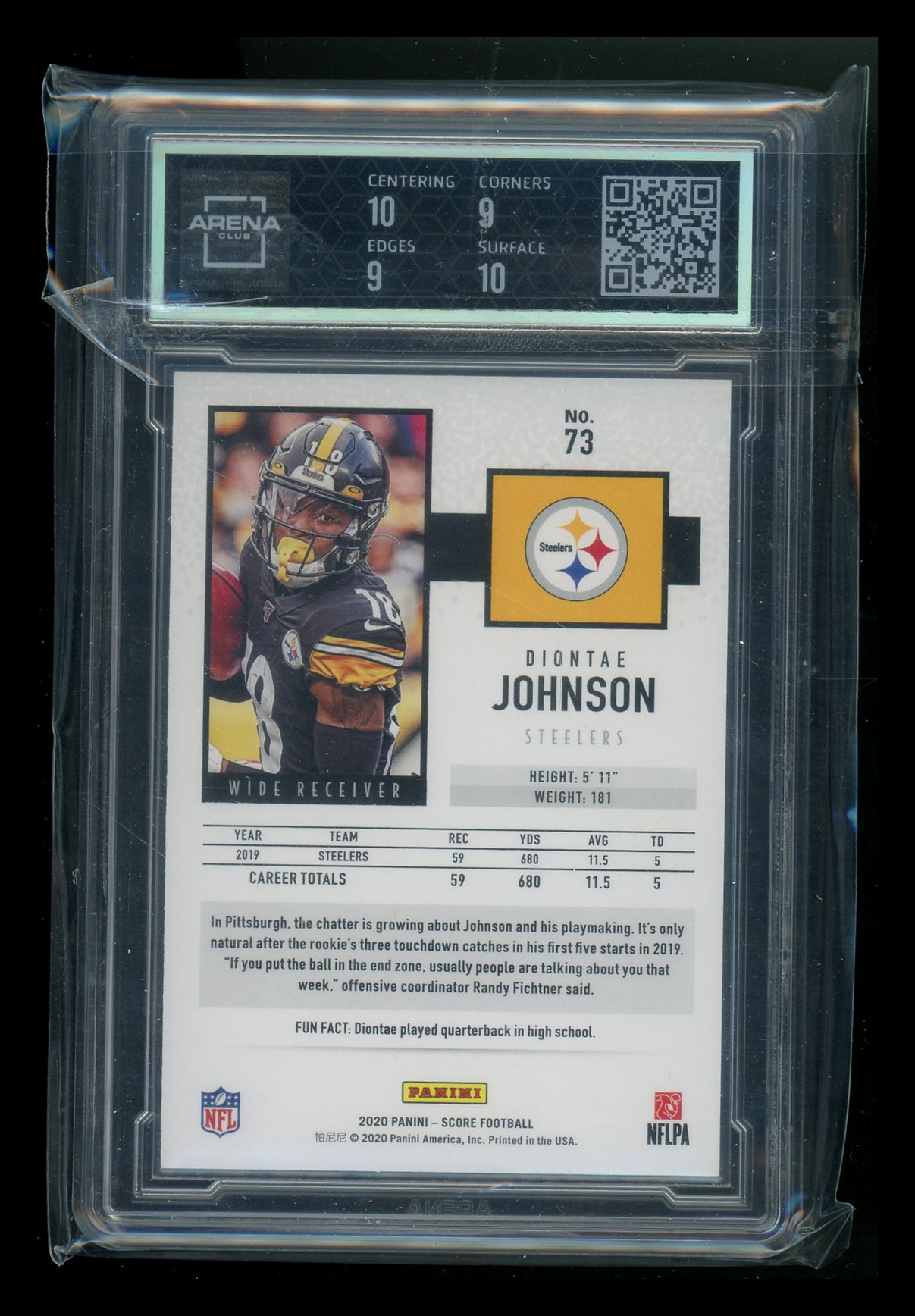 2020 Panini Score Showcase Diontae Johnson #73 068/100 Football Arena Club 9.5