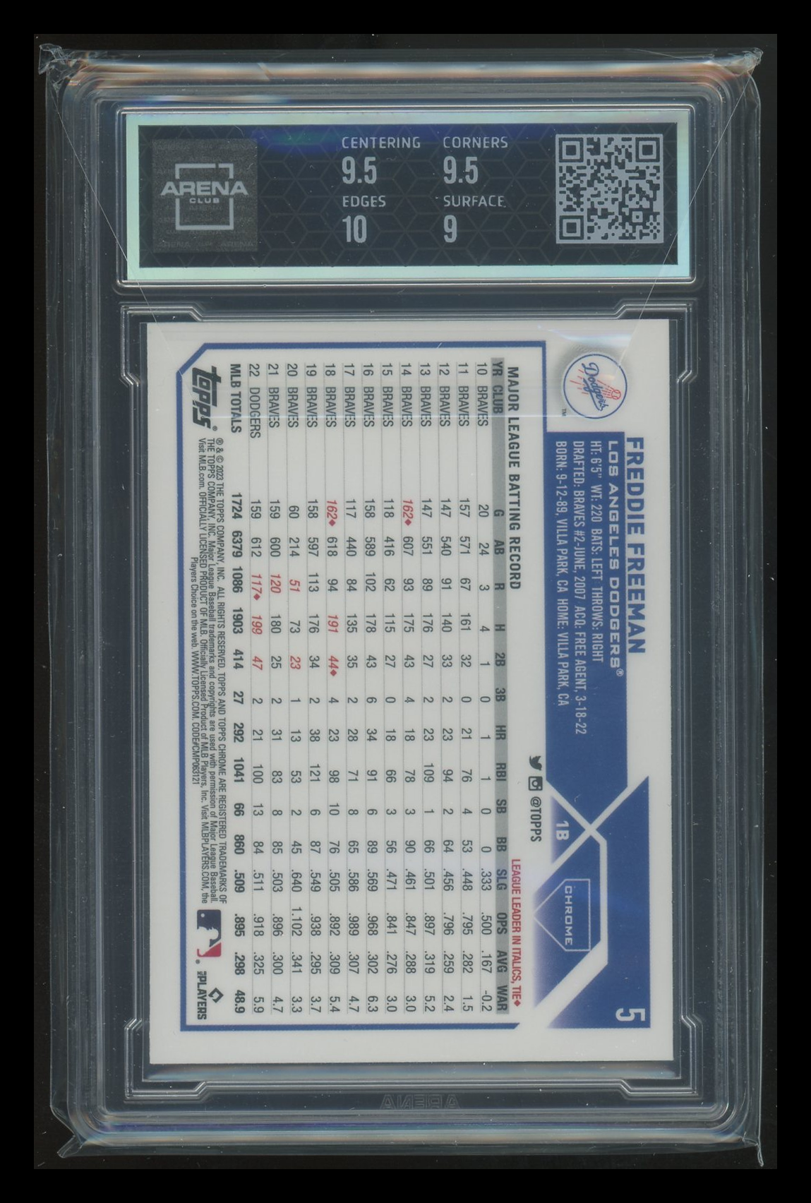 2023 Topps Chrome Freddie Freeman #5 Baseball Arena Club 9.5
