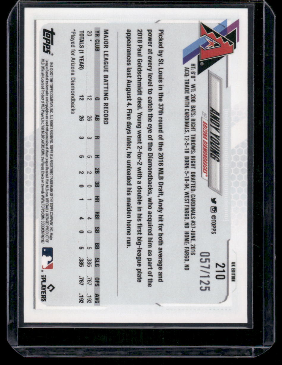 2021 Topps 70th Anniversary Andy Young #210 UK Flag Parallel RC 057/125 Baseball