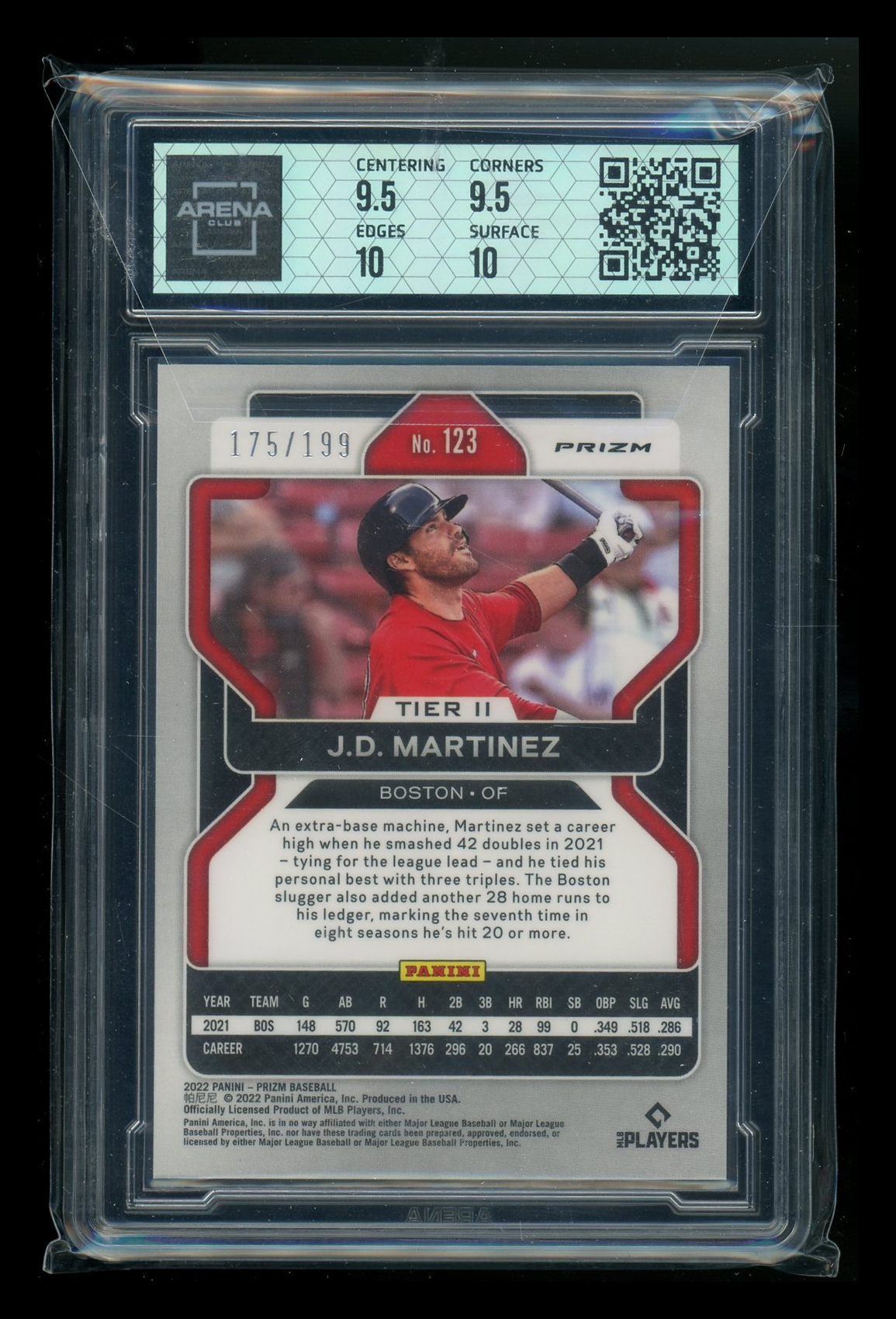 2022 Panini Prizm Blue Mojo J.D. Martinez #123 175/199 Baseball Arena Club 10