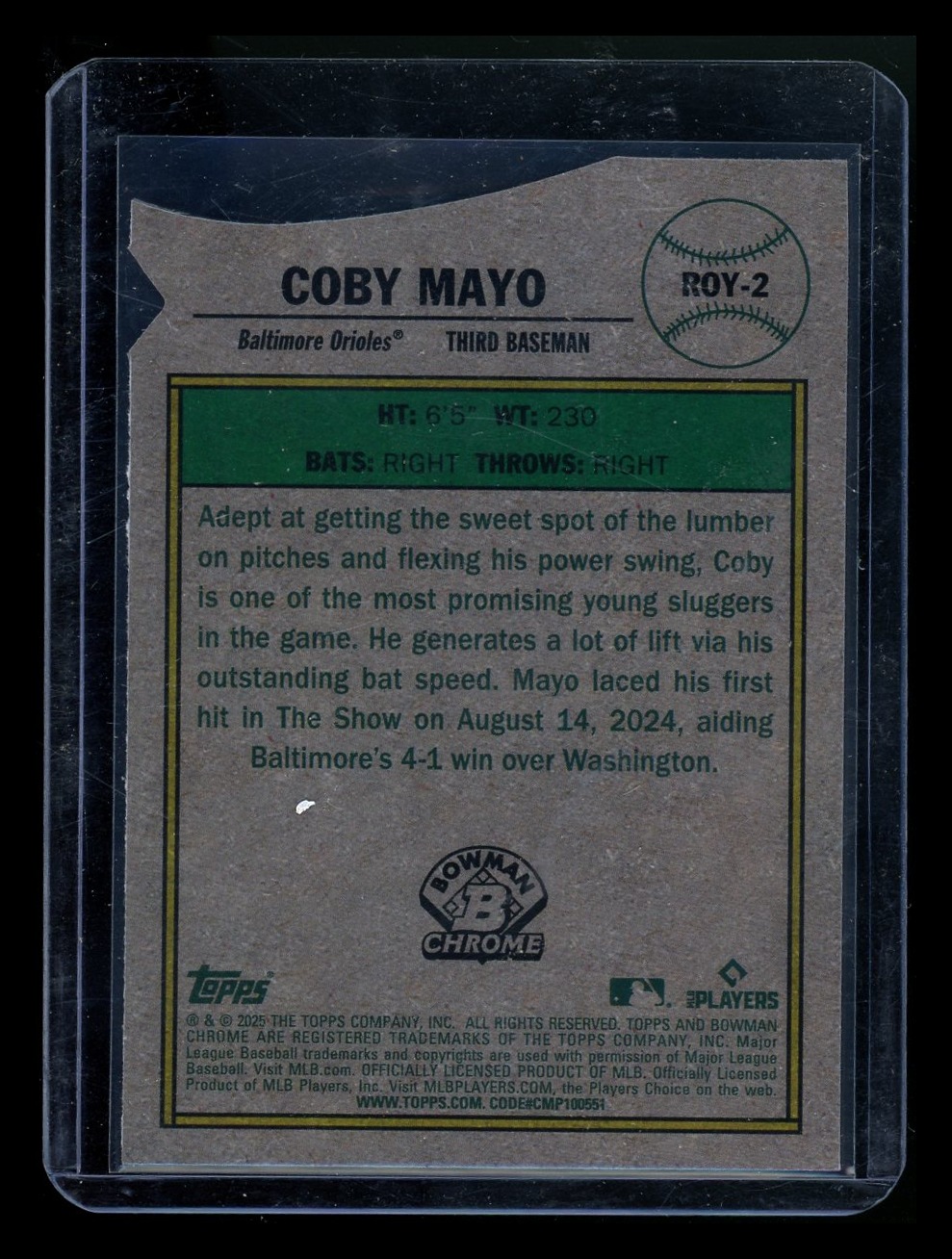 2024 Bowman Chrome Rookie of the Year Favorites Coby Mayo #ROY-2 RC Baseball