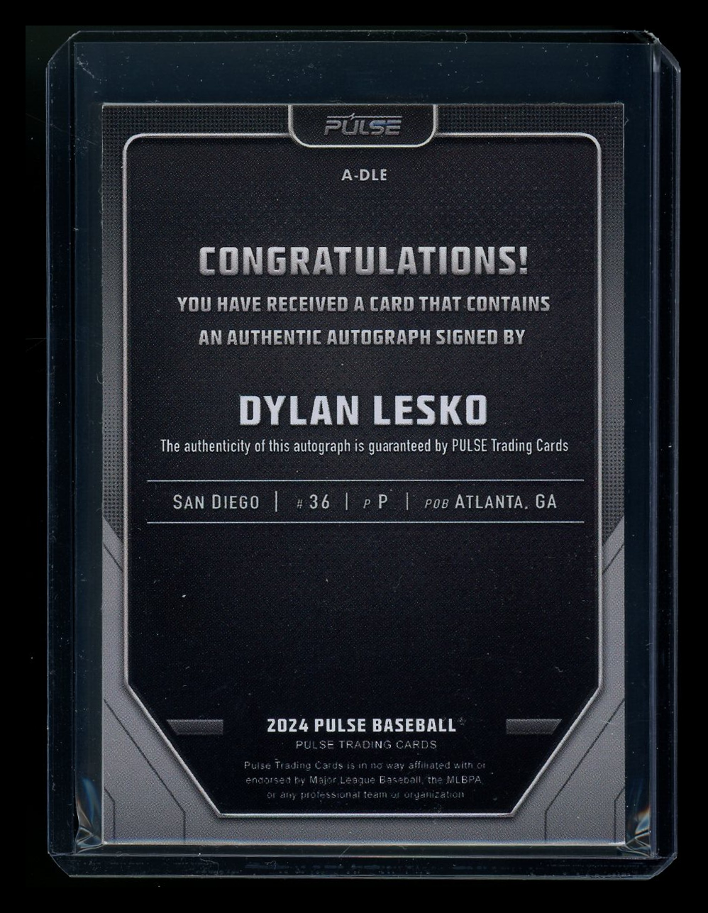 2024 Pulse Baseball Dylan Lesko #36 Auto Baseball