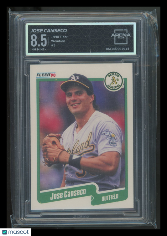 1990 Fleer Jose Canseco #3 Varation Baseball Arena Club 8.5