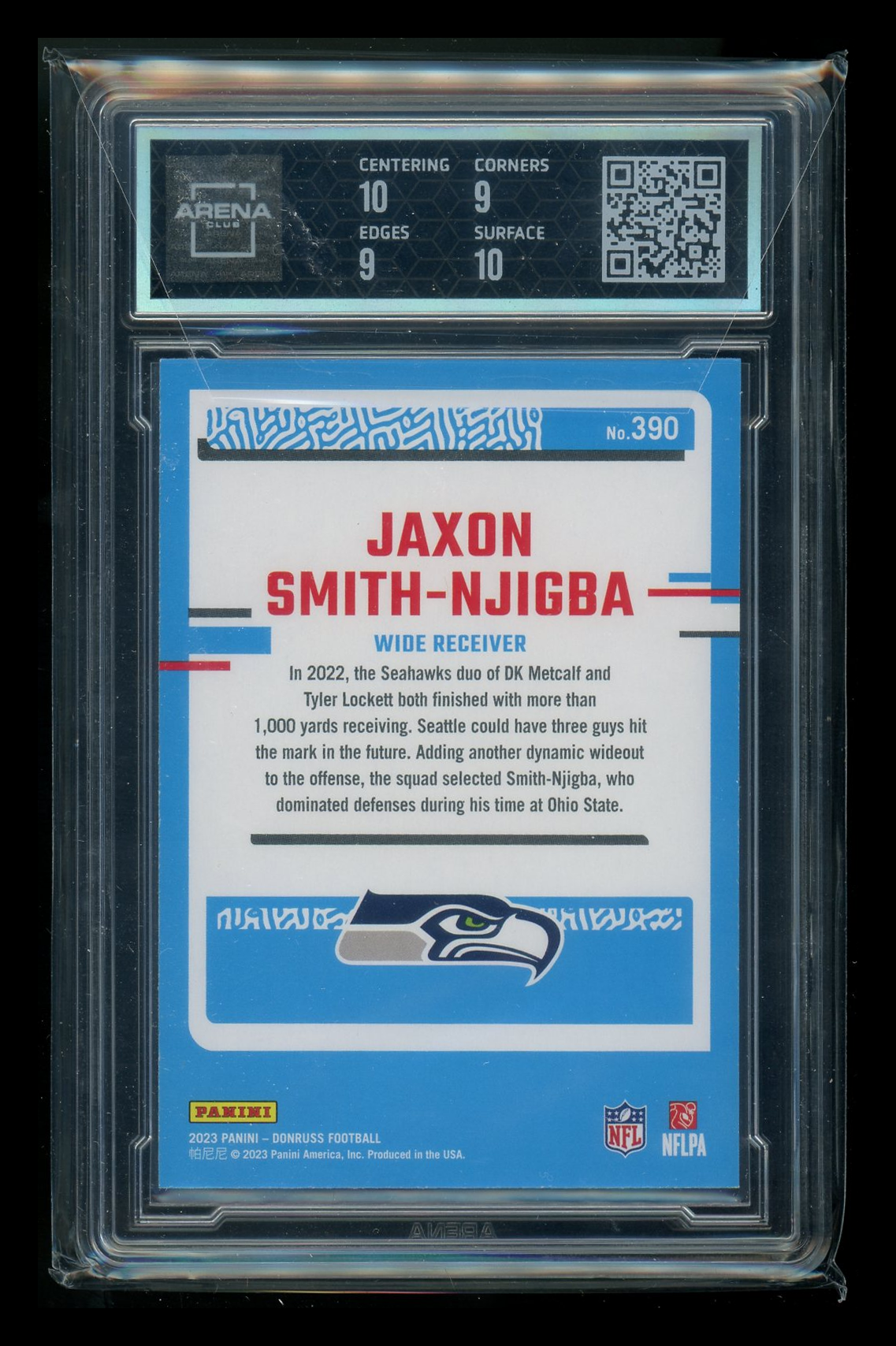 2023 Panini Donruss Rated Rookie Jaxon Smith-Njigba #390 Football Arena Club 9.5