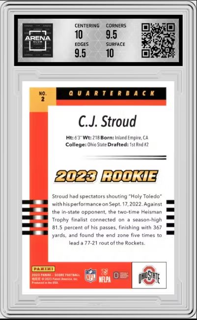 2023 Panini Score C.J. Stroud #2 2003 Throwback Rookies RC AC 10