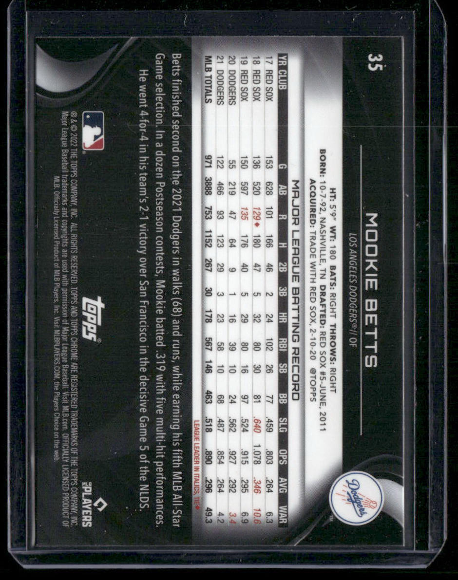 2021 Topps Chrome Black Mookie Betts #35 Black Chrome Baseball