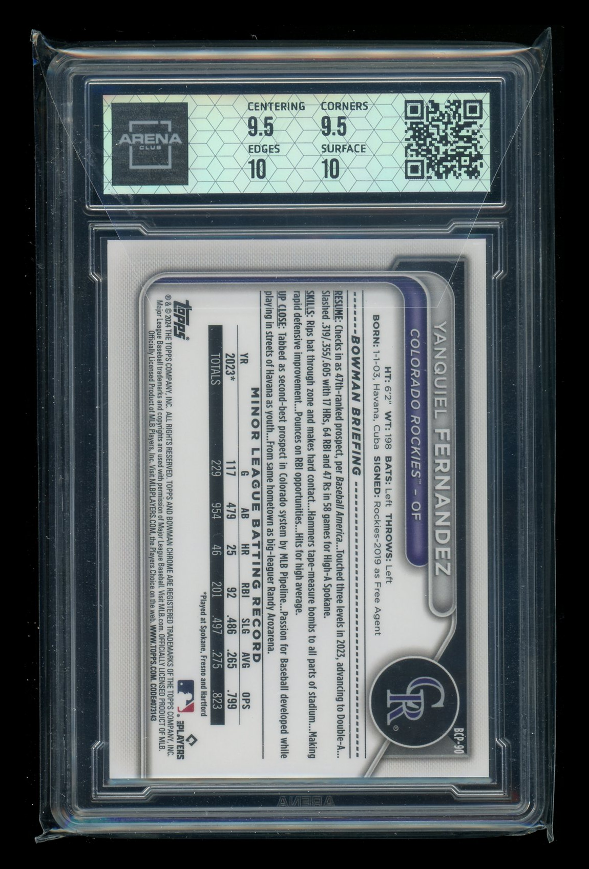 2024 Bowman Chrome Fuchsia Lunar Ref Yanquiel Fernandez #BCP-90 184/199 SC 10