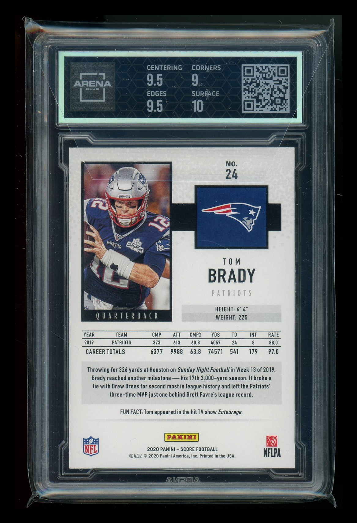 2020 Panini Score Tom Brady #24 Football Arena Club 9.5