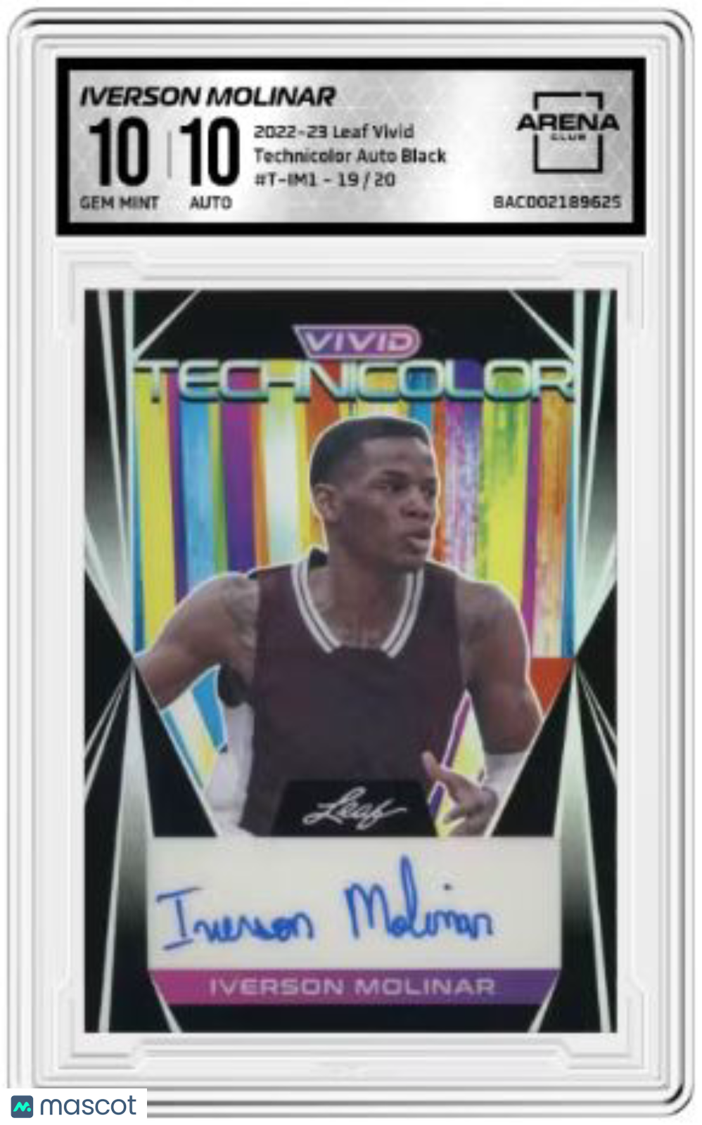 2022-23 Leaf Vivid Iverson Molinar #T-IM1 Technicolor Auto Black 19/20  AC 10