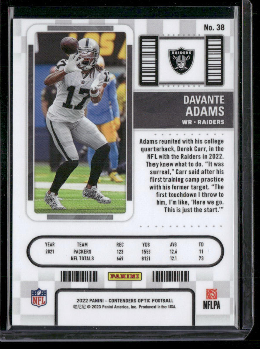 2022 Panini Contenders Optic Davante Adams #38 Season Ticket Football