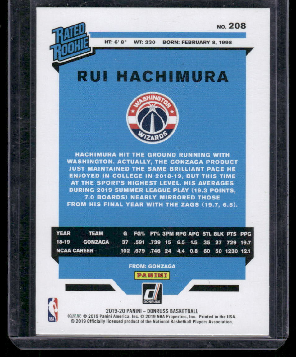 2019-20 Panini Donruss Rated Rookie Rui Hachimura #208 Orange Lazer Basketball