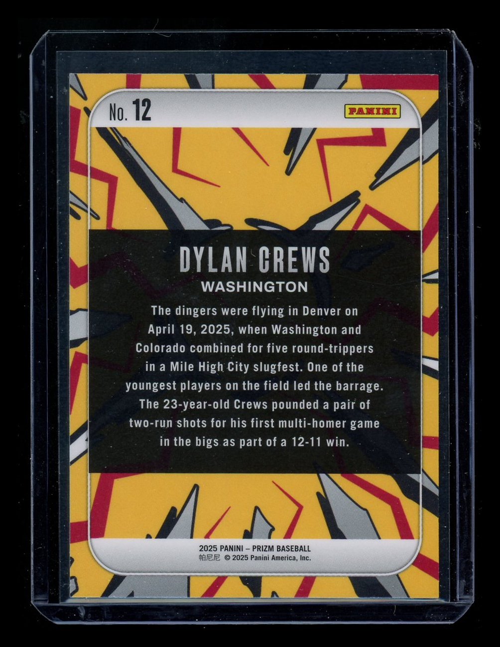 2025 Panini Prizm Dylan Crews #12 Dingers RC Baseball
