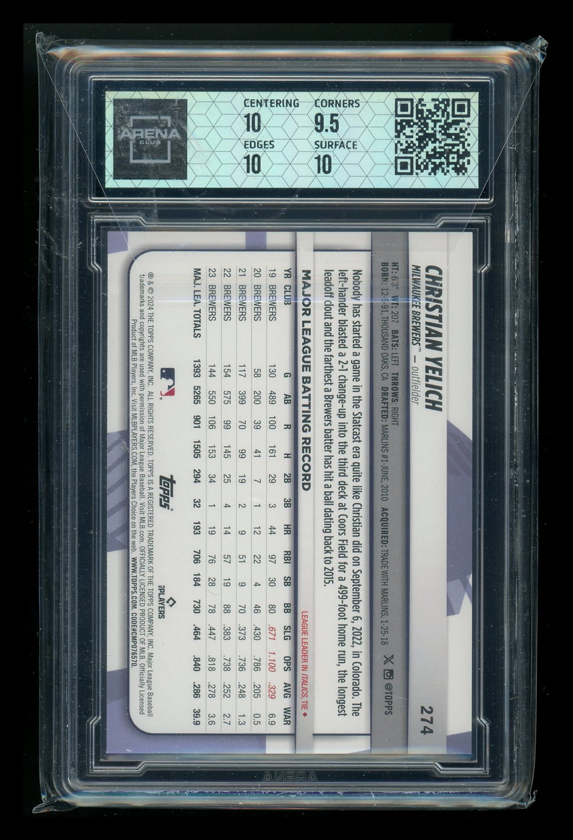 2024 Topps Big League Blue Foil Christian Yelich #274 Baseball Arena Club 10
