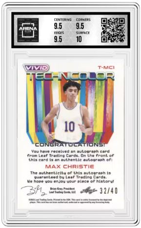 2022-23 Leaf Vivid Max Christie #T-MC1 Technicolor Auto 32/40 Arena Club 10