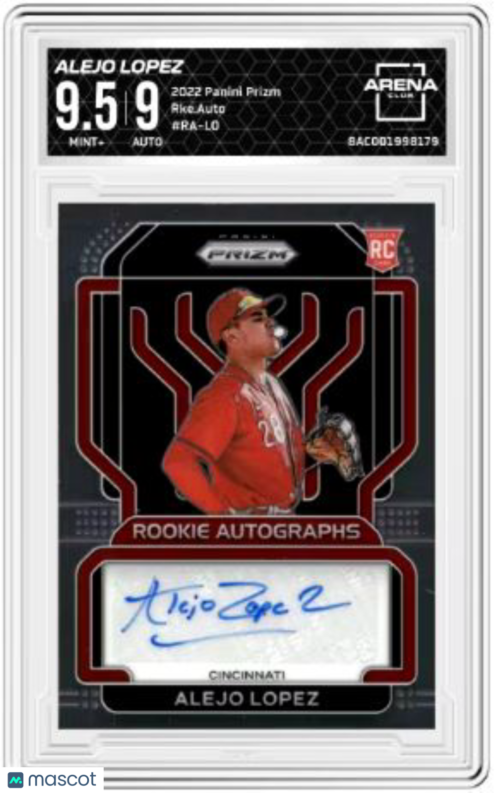 2022 Panini Prizm Alejo Lopez #RA-LO Rookie Auto Baseball Arena Club 9.5