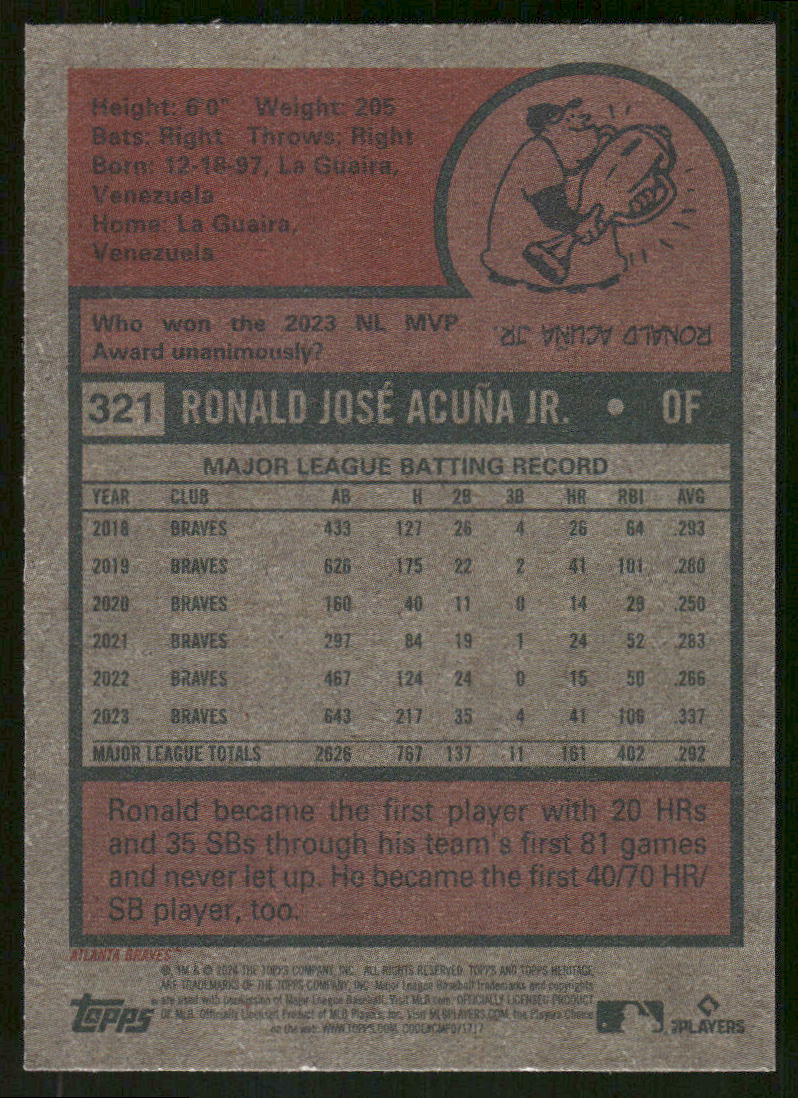 2024 Topps Heritage Ronald Acuña Jr. #321 Baseball