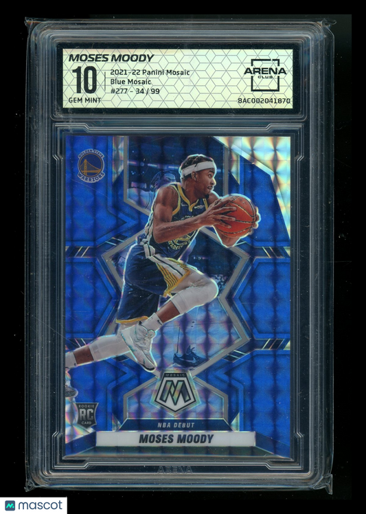 2021-22 Panini Mosaic Blue Mosaic Moses Moody #277 34/99 RC Arena Club 10