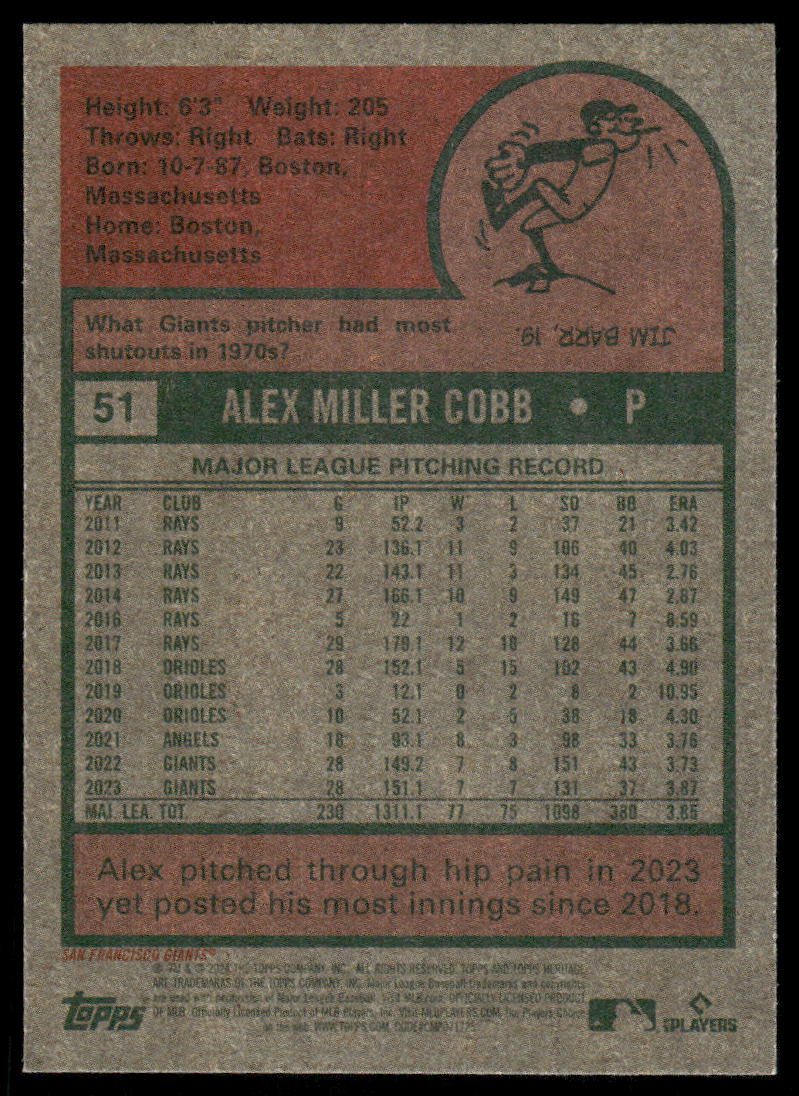 2024 Topps Heritage Alex Cobb #51 Baseball