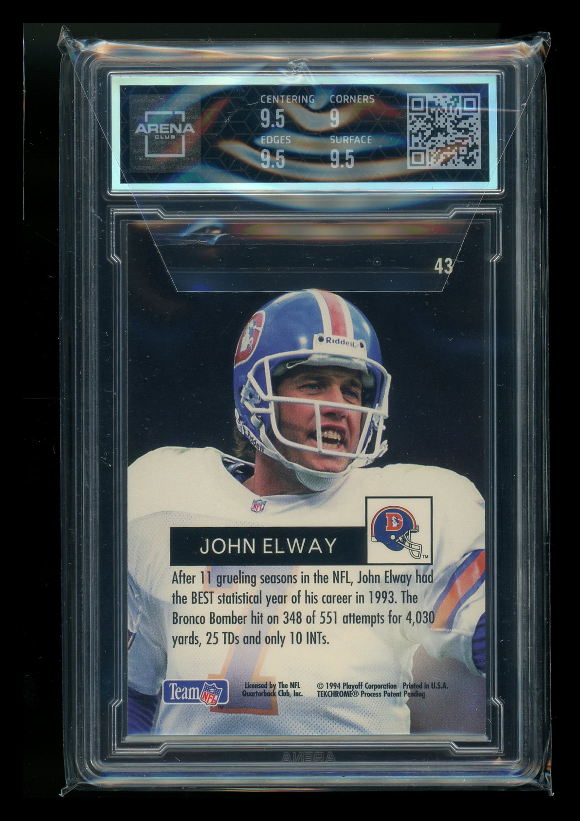 1994 Playoff John Elway #43 Football Arena Club 9.5
