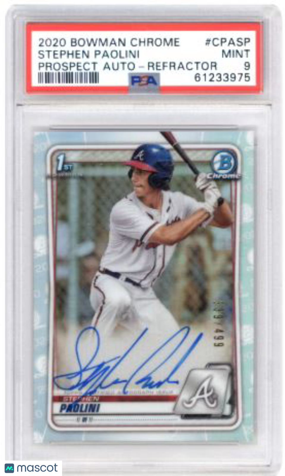 2020 Bowman Chrome Prospect Auto Stephen Paolini #CPASP Refractor 339/499 PSA 9