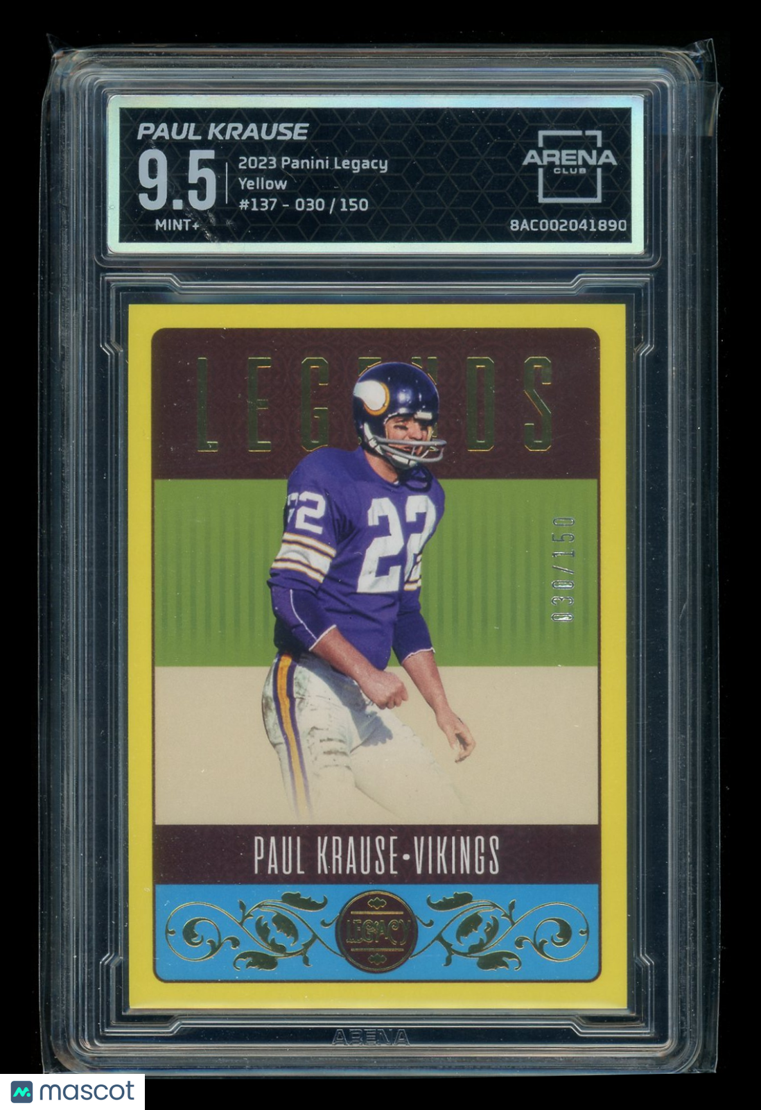 2023 Panini Legacy Yellow Paul Krause #137 030/150 Football Arena Club 9.5