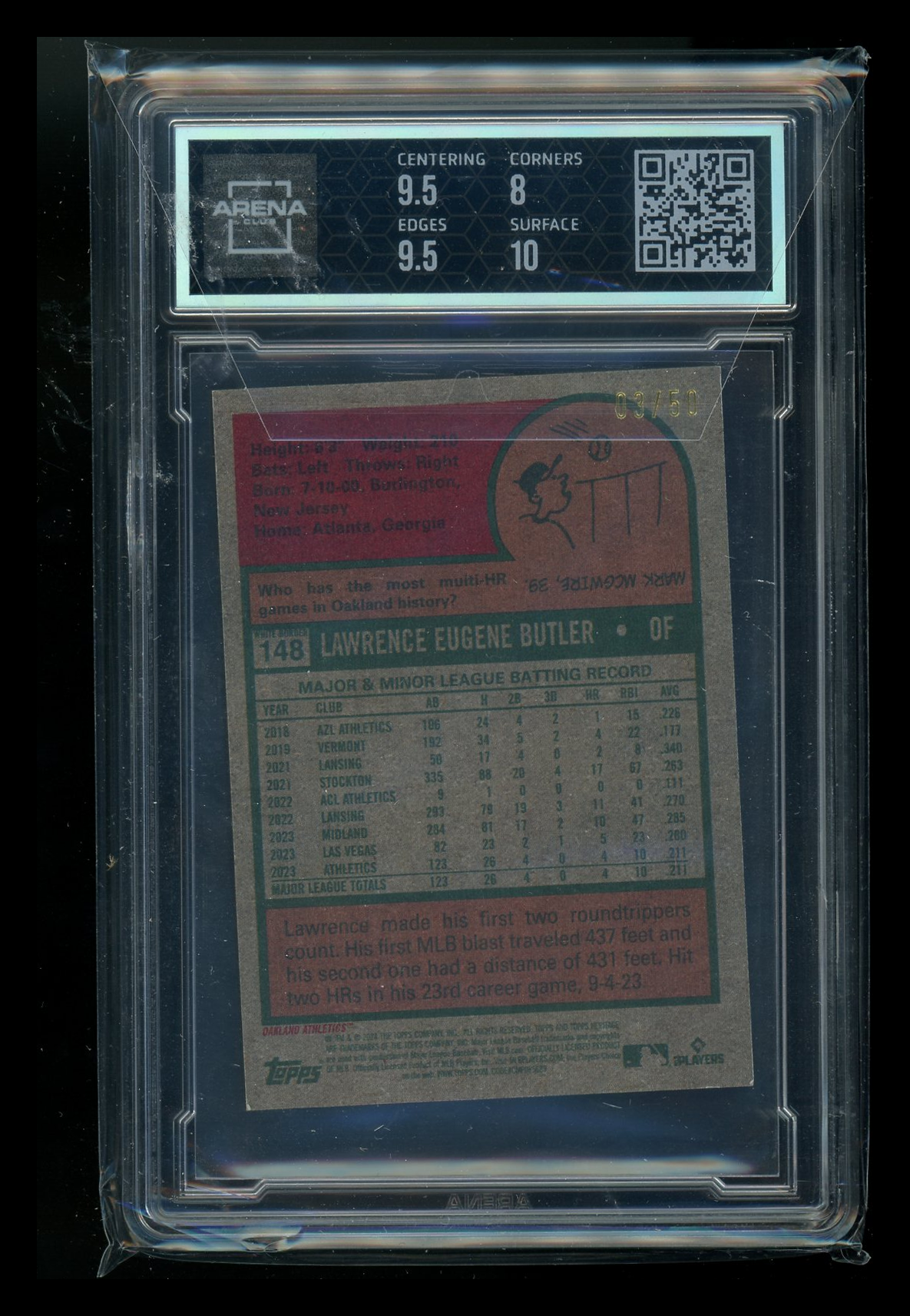 2024 Topps Heritage Mini Black Border Lawrence Butler #148 03/50 RC AC 8.5