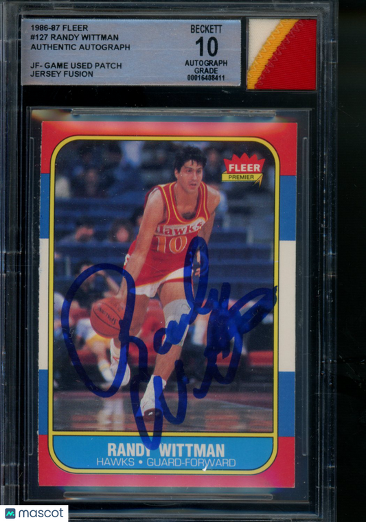 1986 Fleer Randy Wittman #127 Basketball BGS 10 Auto Game Worn Patch
