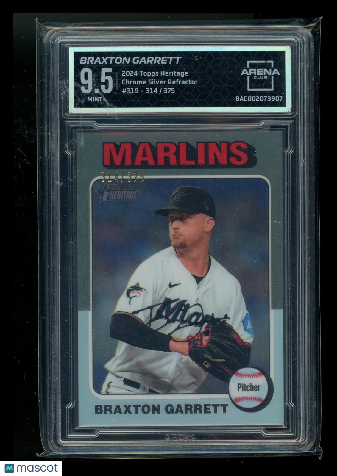 2021 Topps Heritage Chrome Silver Refractor Braxton Garrett #319 314/375 AC 9.5