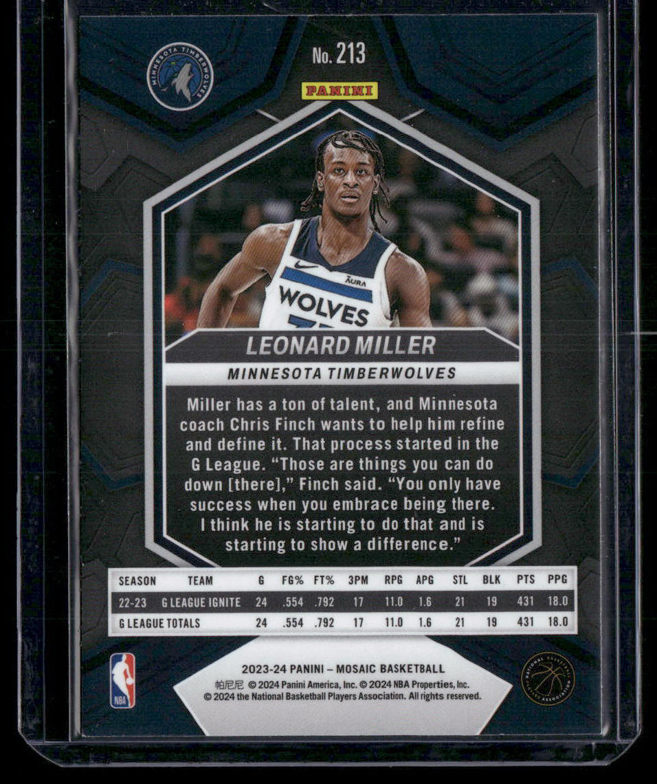 2023 Panini Mosaic Basketball Leonard Miller #213 RC Basketball