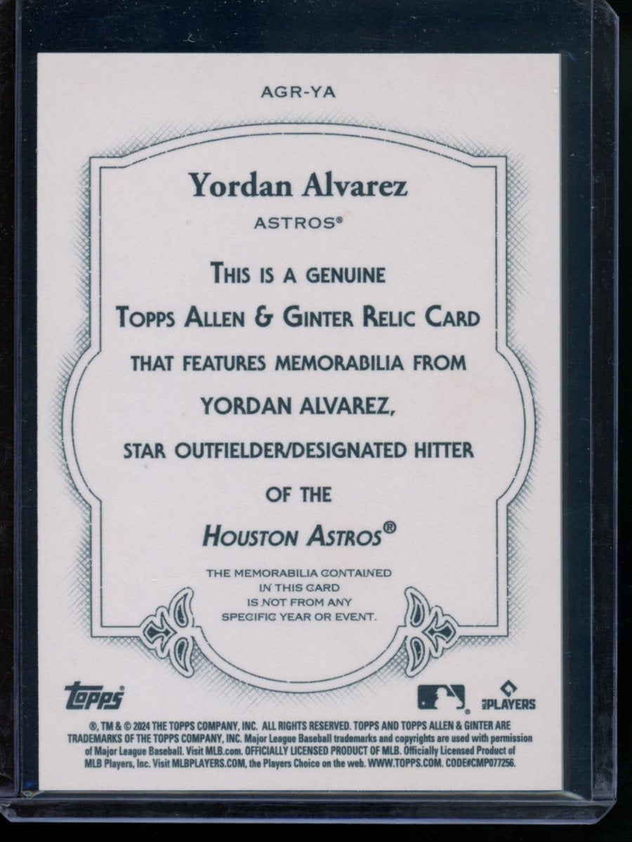 2024 Topps Allen & Ginter Yordan Alvarez #AGR-YA Game-Used Memorabilia Baseball