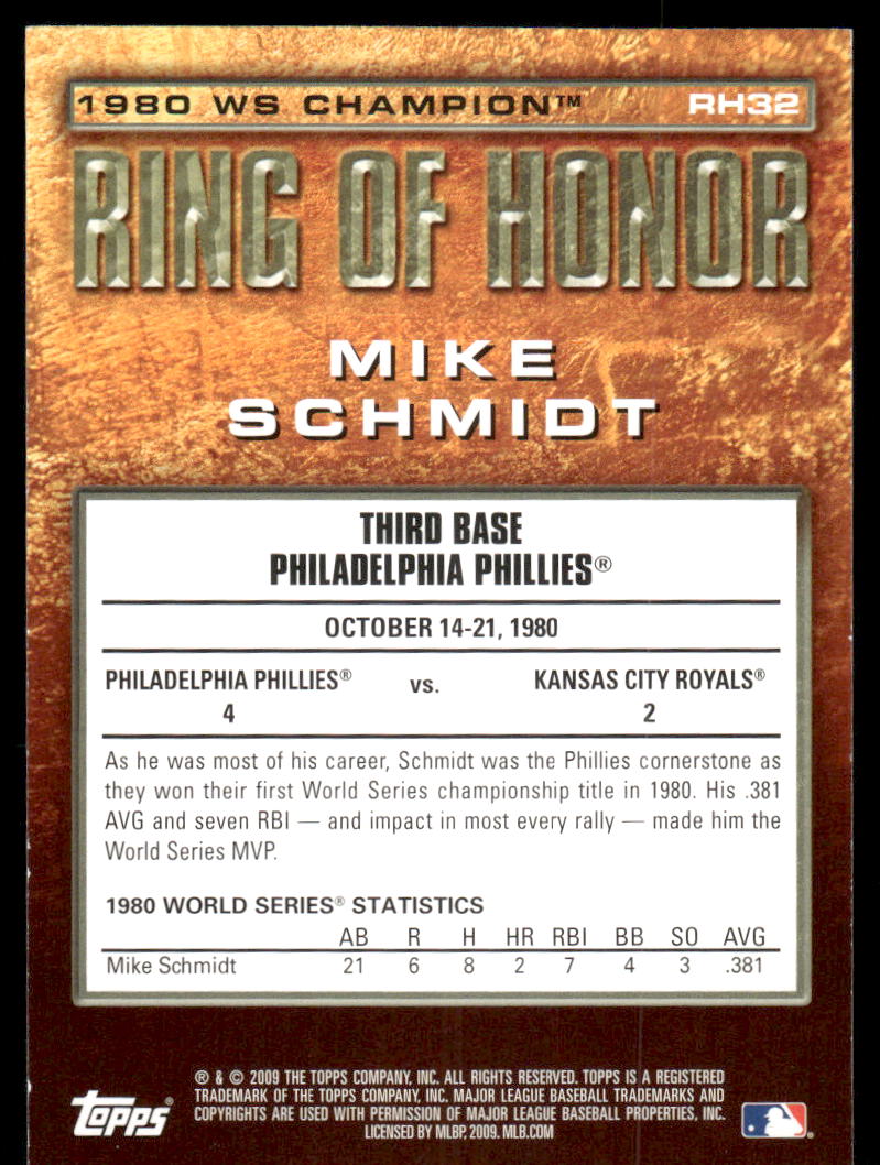 2009 Topps Ring of Honor Mike Schmidt #RH32 Baseball