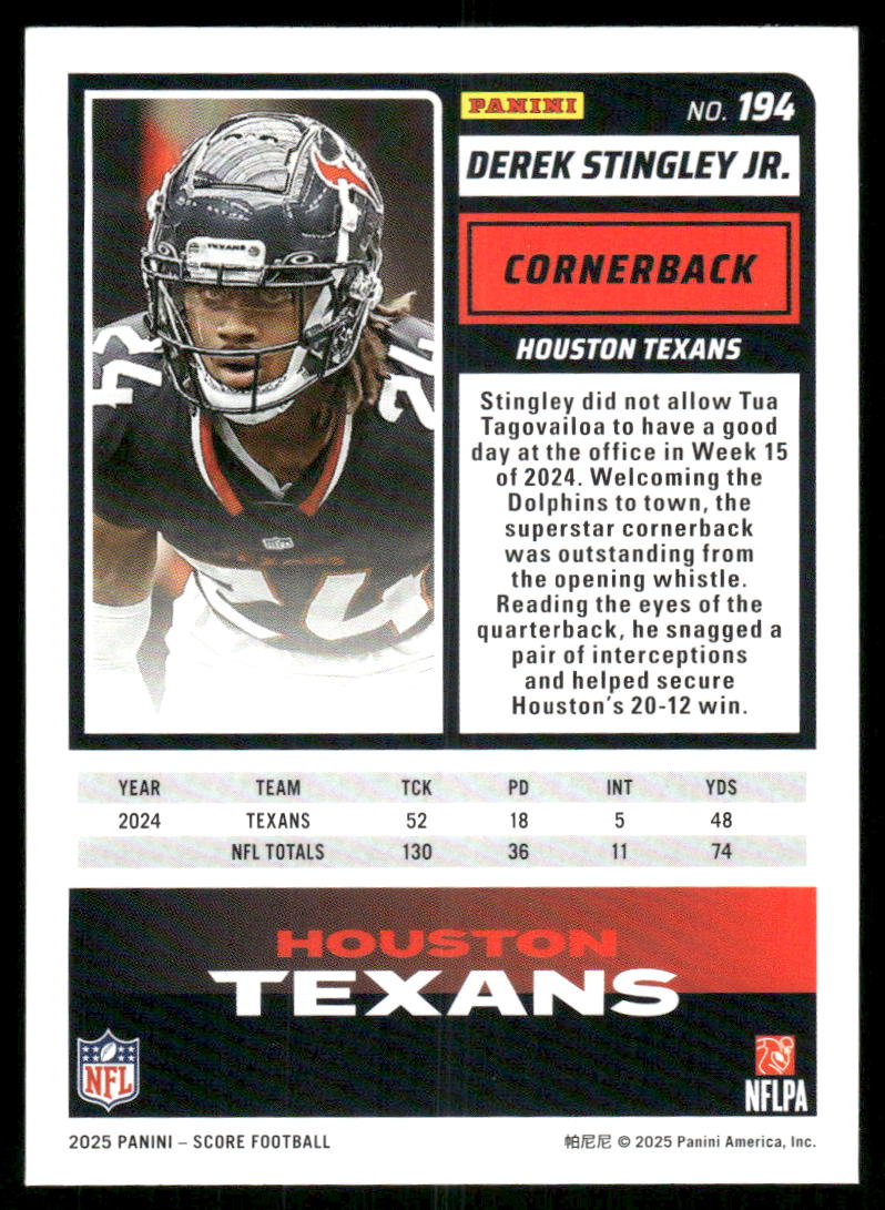 2025 Score A Treat Derek Stingley Jr. #194 Football