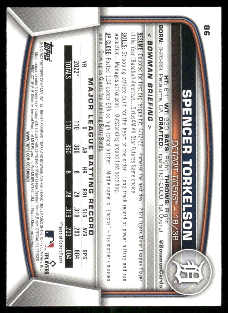 2023 Bowman Spencer Torkelson #86 Baseball