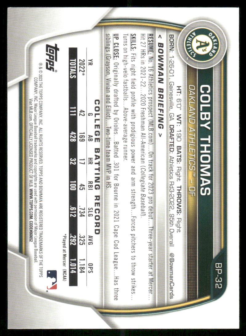 2023 Bowman Colby Thomas #BP-32 1st Bowman Baseball
