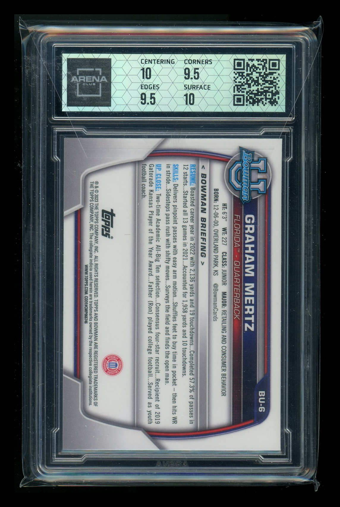 2023 Topps National VIP Bowman U Chrome Graham Mertz #BVU-6 Arena Club 10
