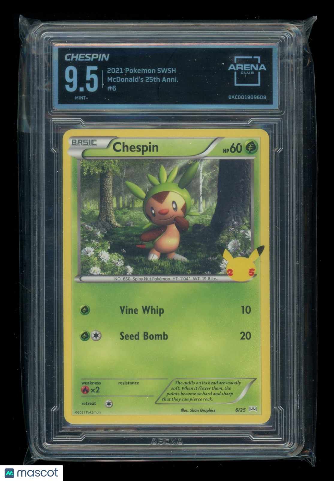 Chespin #6/25 Arena Club 9.5 2021 Pokemon SWSH McDonald's 25th Anniv.