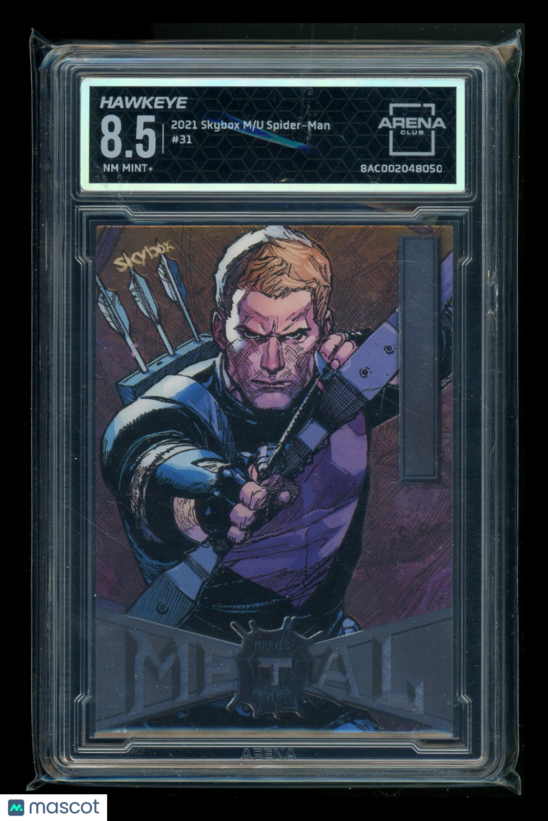 2021 Skybox Marvel Metal Universe Spider-Man Hawkeye #31 Arena Club 8.5