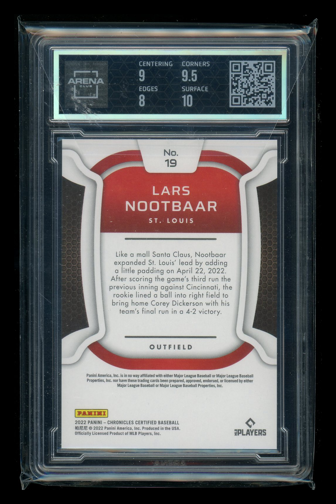 2022 Panini Chronicles Certified Blue Lars Nootbaar #19 RC 98/99 Arena Club 8.5