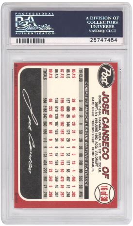 1990 Post Cereal Jose Canseco #16 Baseball PSA 5