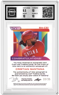 2022 Leaf Vivid Cristian Santana #BA-CS1 Red Auto 33/35 Baseball Arena Club 10