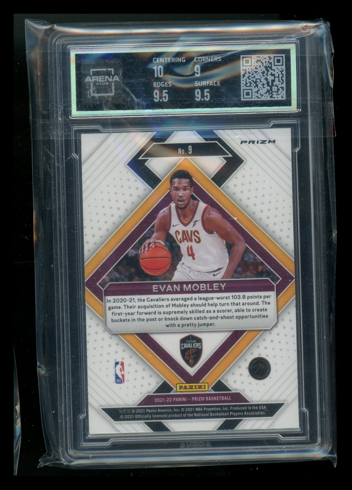 2021-22 Panini Prizm Emergent Silver Prizm Evan Mobley #9 RC Arena Club 9.5