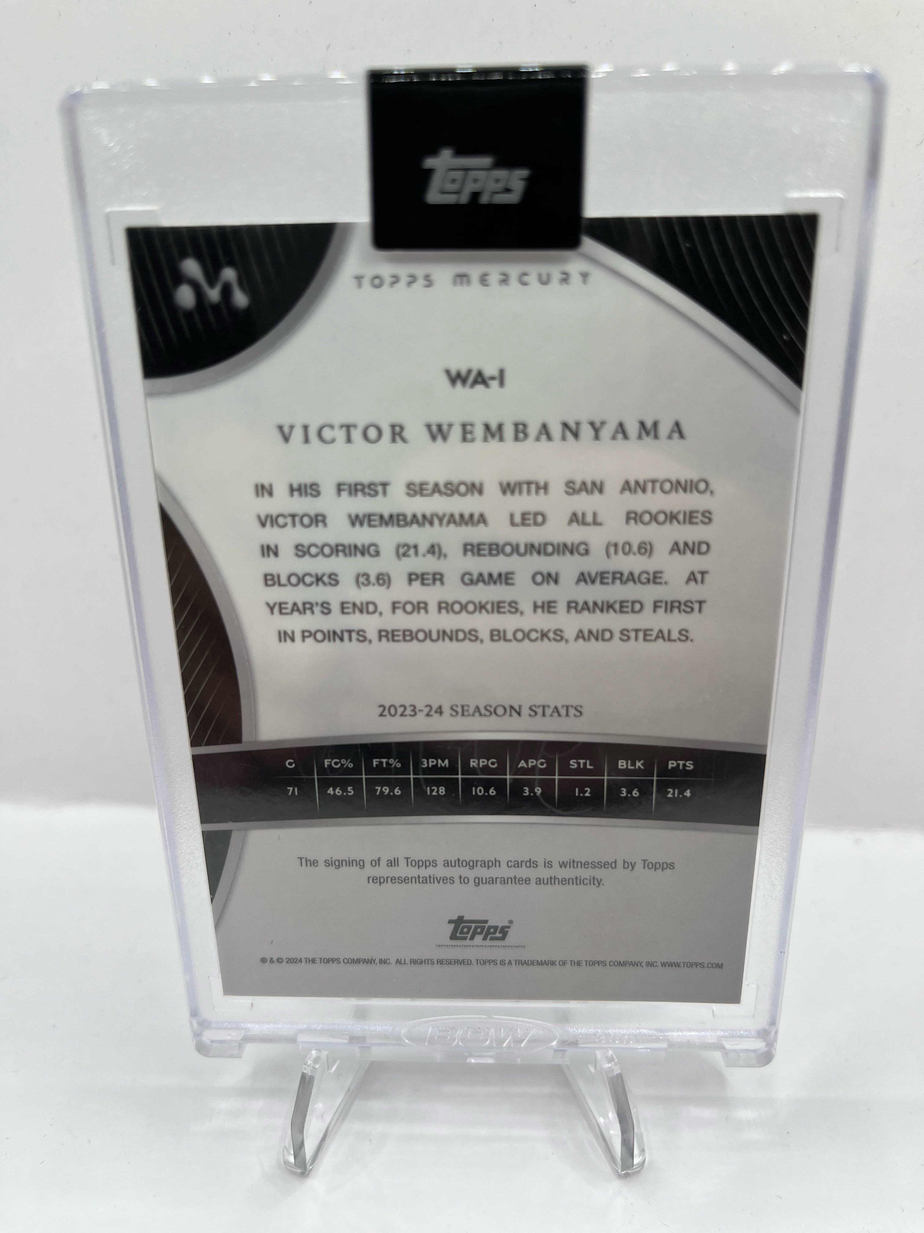 2023 Topps Mercury Victor Wembanyama #WA-I Blue #68/75 RC Autographed