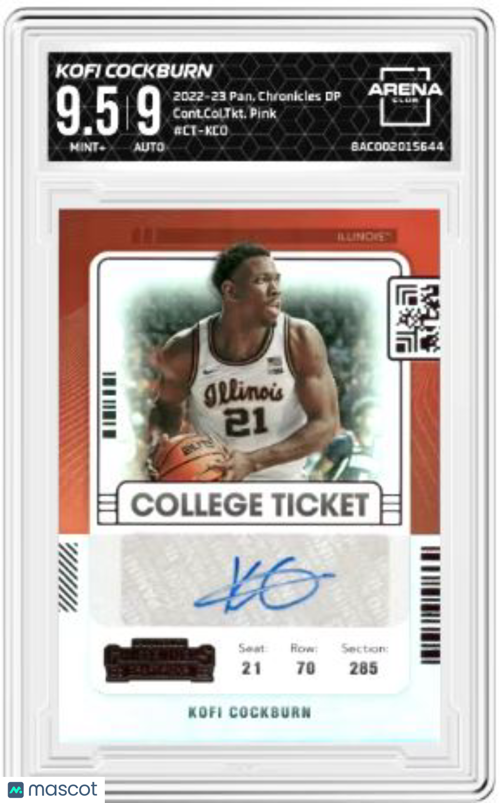 2022-23 Panini Chronicles DP Kofi Cockburn #CT-KCO Cont. College Tic Pink Auto